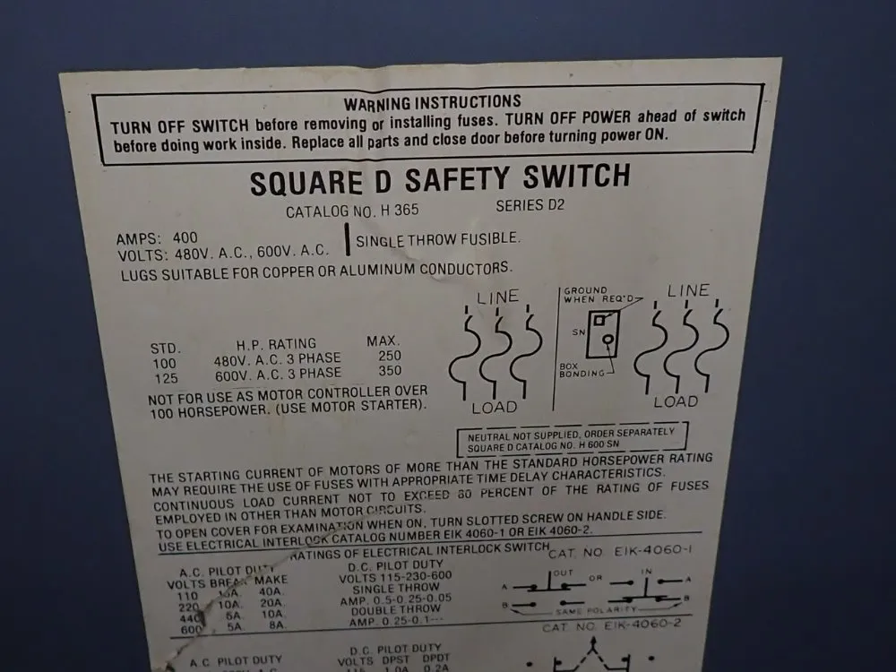Square D 400 Amp Fusible Disconnect - H365
