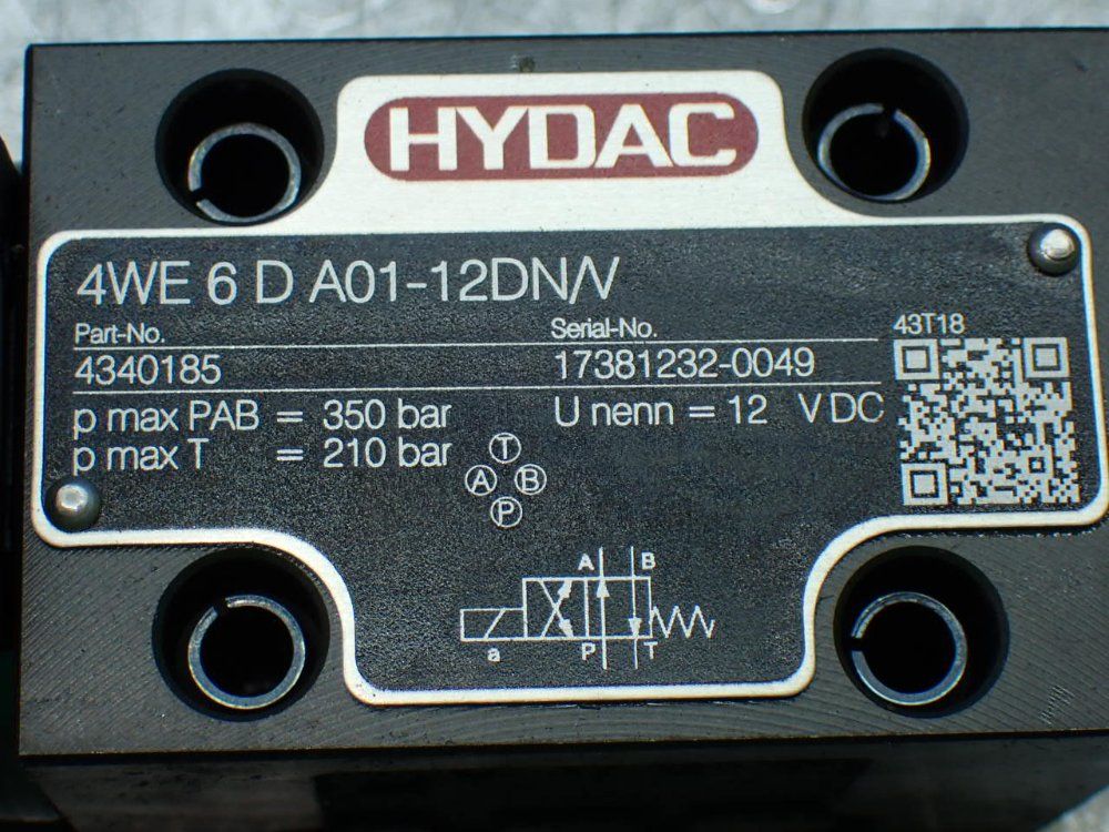 Hydac Hydraulic Directional Control Spool Valve - 4we6da01-12dn/v