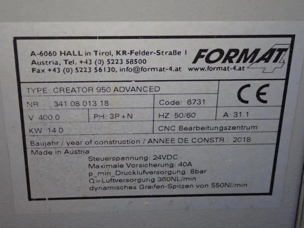 Format 54 1/2" X 145" Cnc Machining Center - Creator 950