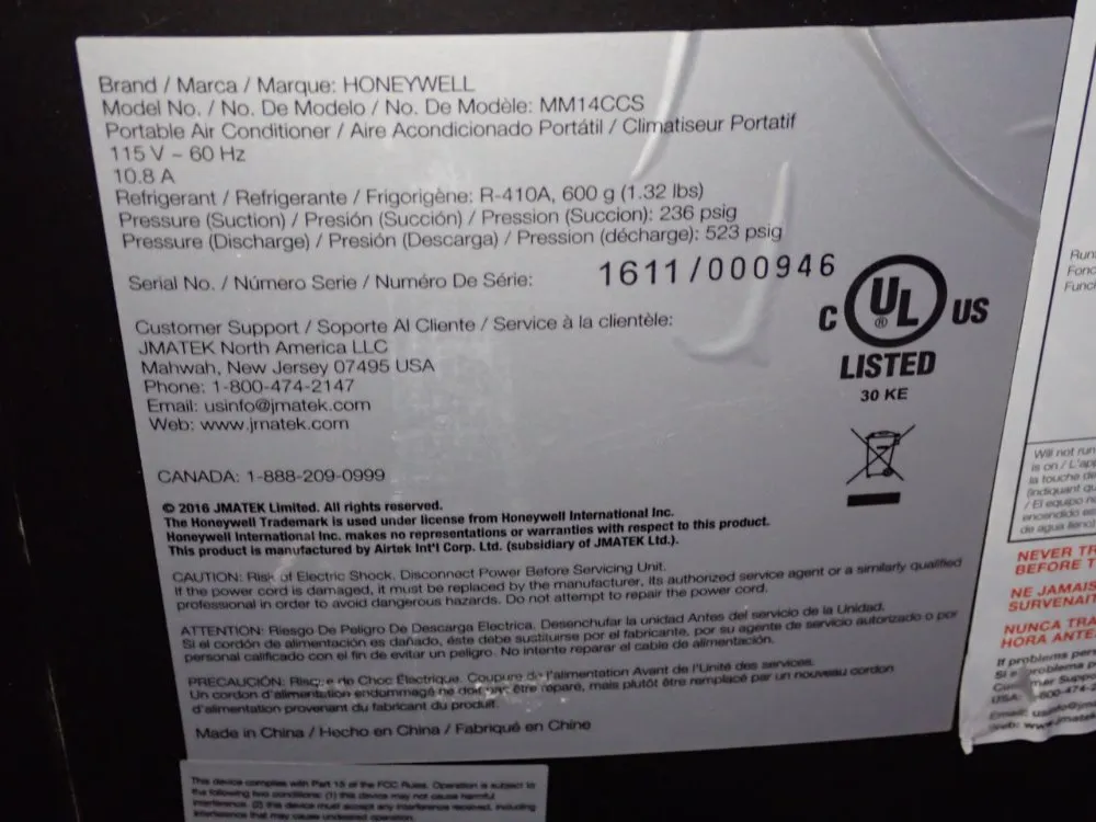 Honeywell Air Conditioner - Mm14ccs