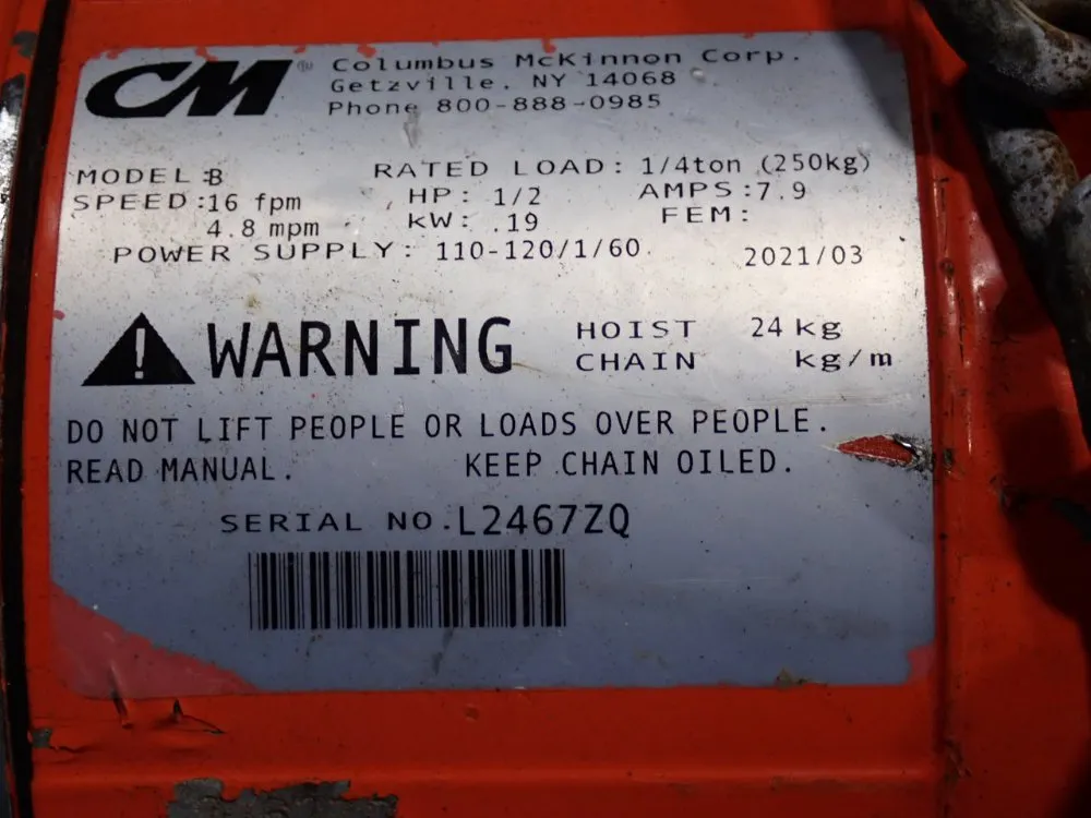 Columbus Mckinnon Corp 0.25 Ton Hoist - Model B