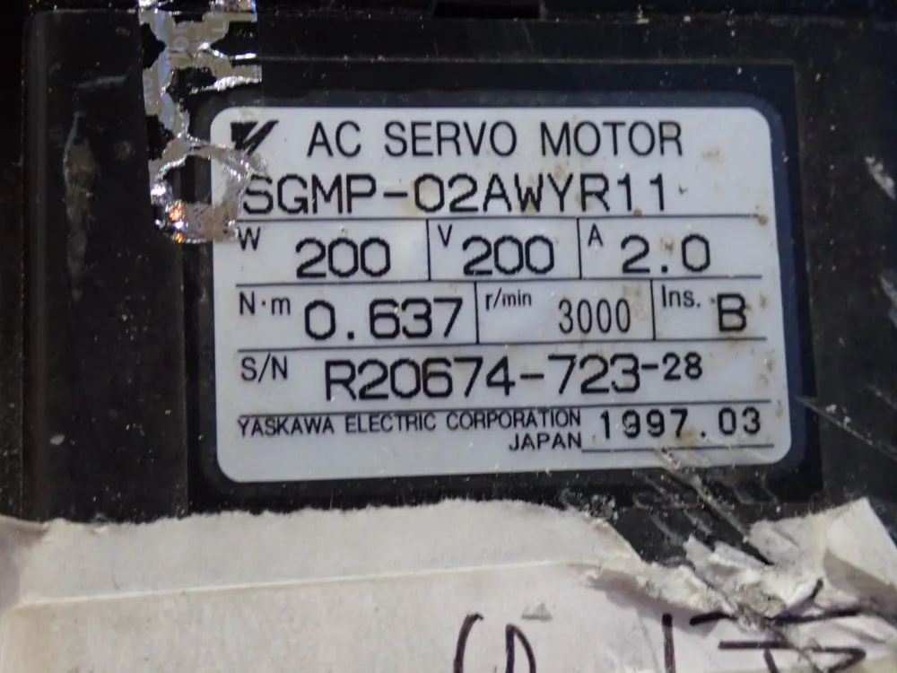 Yaskawa Electric Corp 200 W Servo Motor - Sgmp-02awyr11