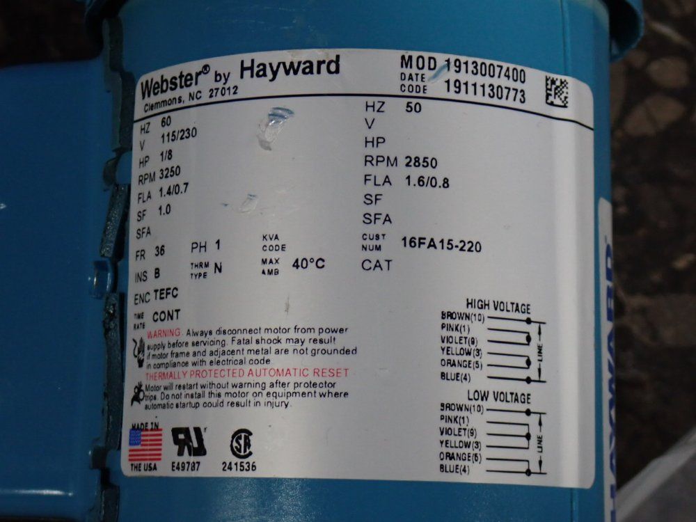 Hayward 1/8 Hp Pump - 1913007400