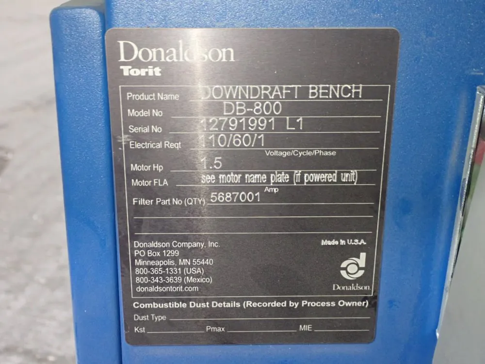 Torit Donaldson 25 1/2" X 27" Downdraft Table - Db-800