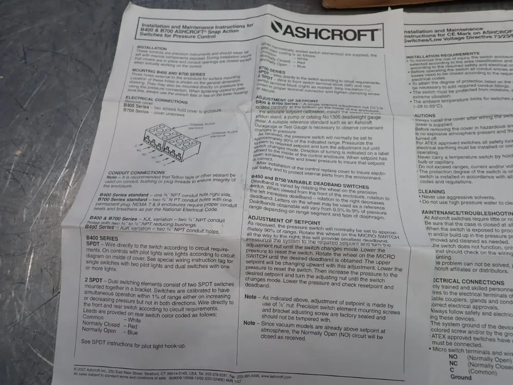 Ashcroft Pressure Switch - B424v