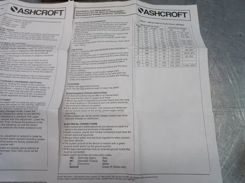 Ashcroft Pressure Switch - B424v