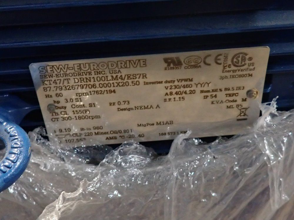 Sew Eurodrive 3 Hp Gear Drive - Kt47/tdrn100lm4/es7r
