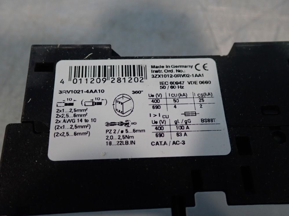Siemens Circuit Breaker - 3rv1021-4aa10
