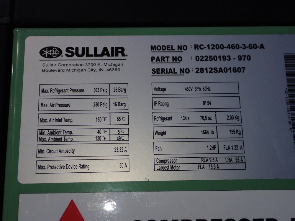 Sullair Air Dryer - Rc-1200-460-3-60-a