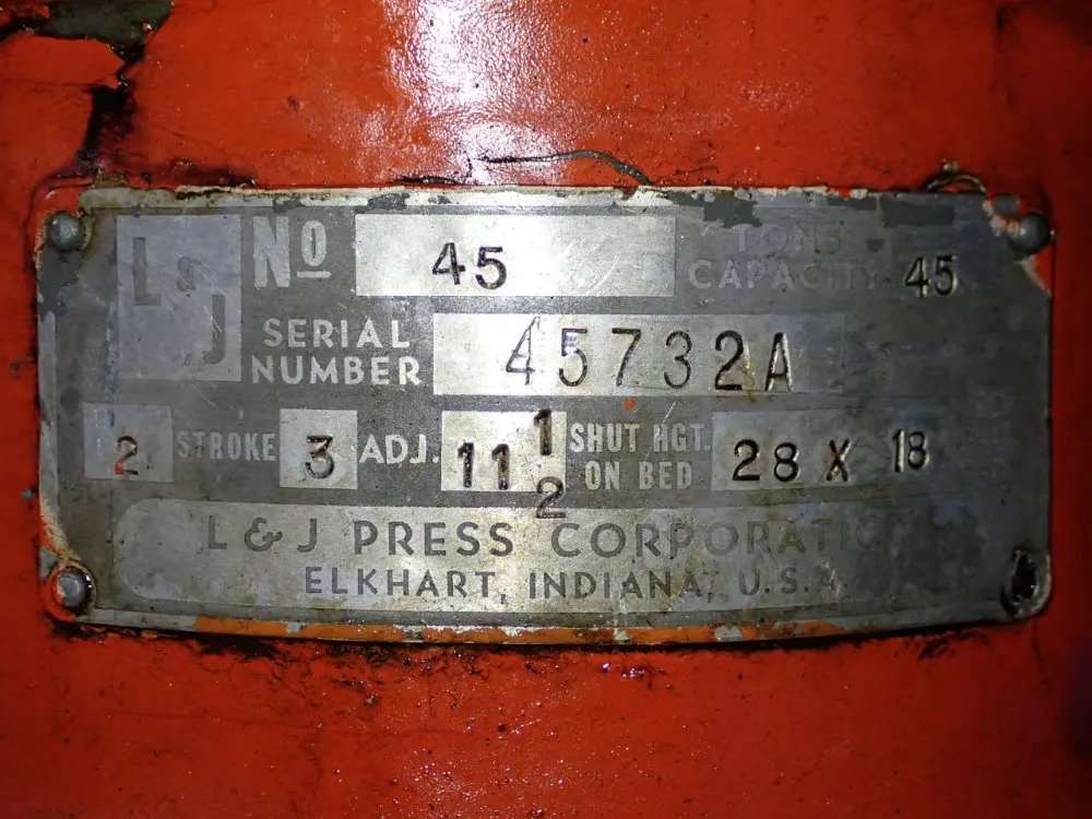L&j Press Corporation 45 Ton Obi Press - 45
