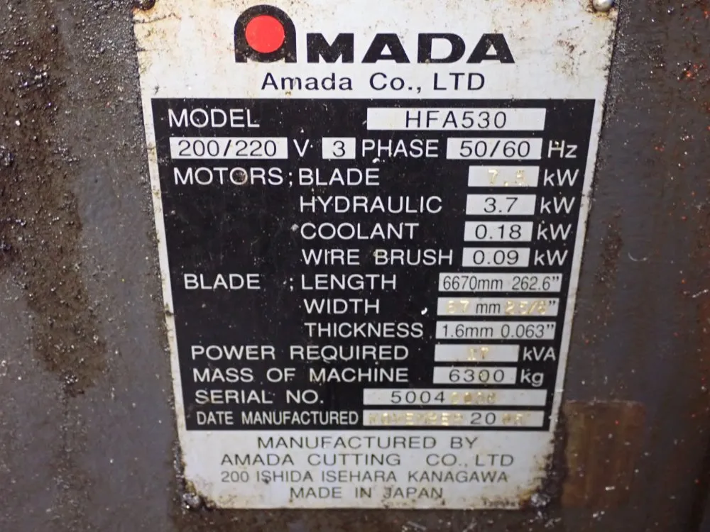 Amada 24" X 33" Horizontal Band Saw - Hfa530