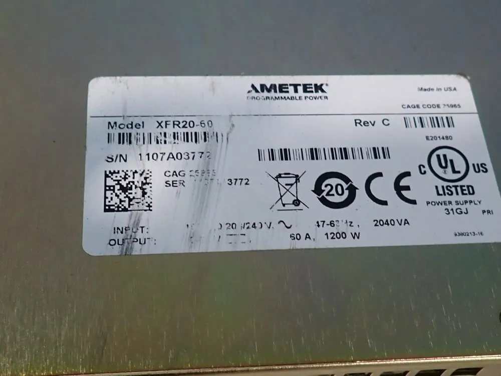 Ametek Dc Power Supply - Xfr 20-60