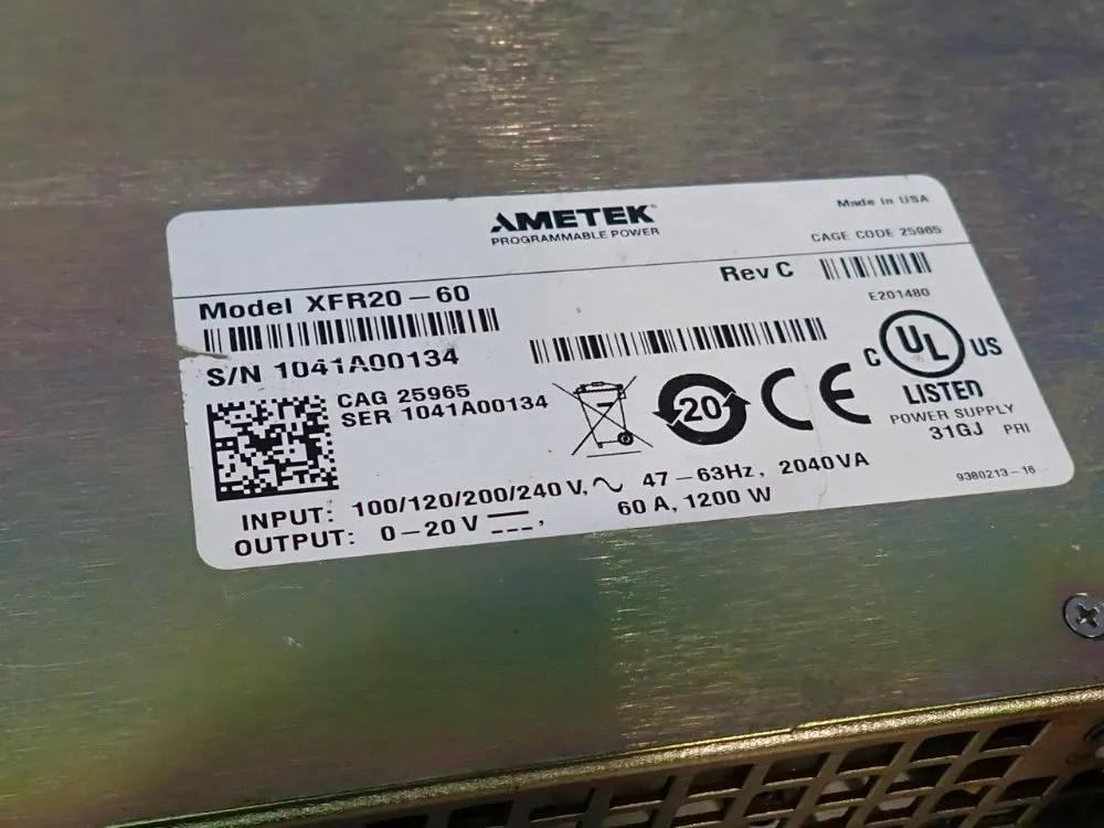 Ametek Dc Power Supply - Xfr 20-60