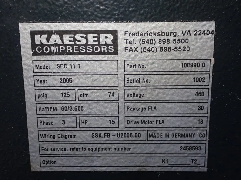 Kaeser 15 Hp Air Compressor - Sfc 11t