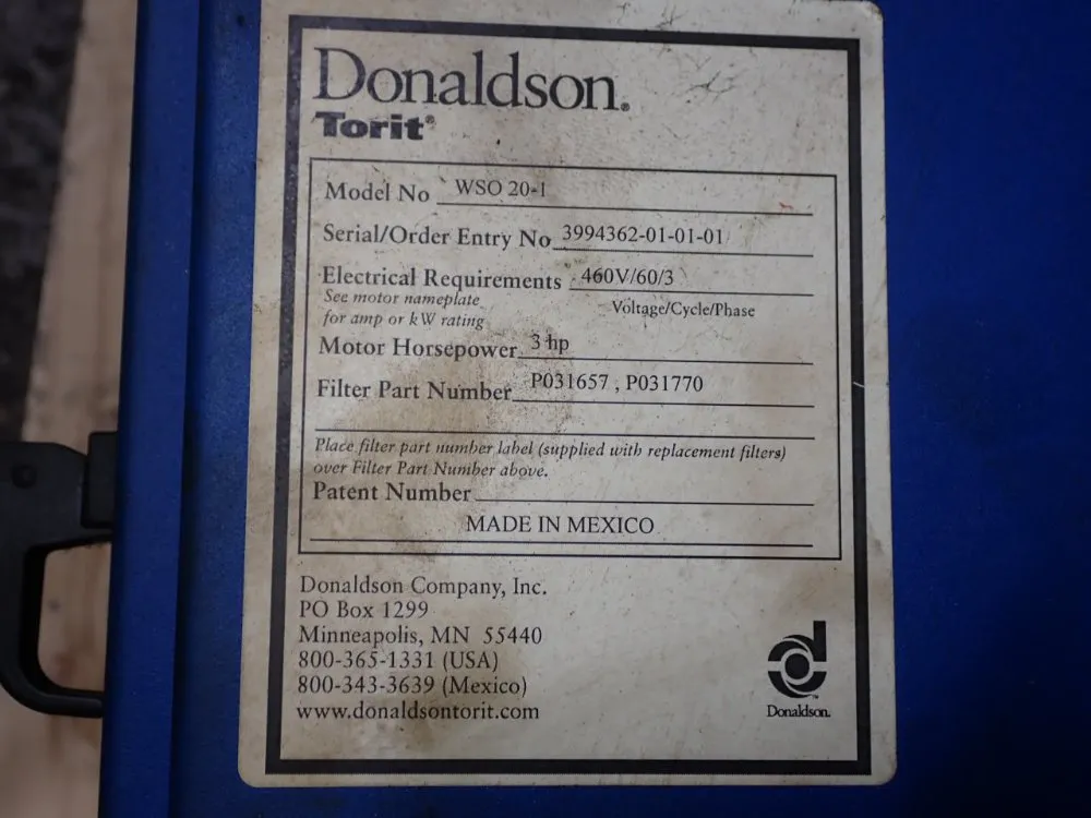 Torit Donaldson 3 Hp Mist Collector - Ws0 20-1