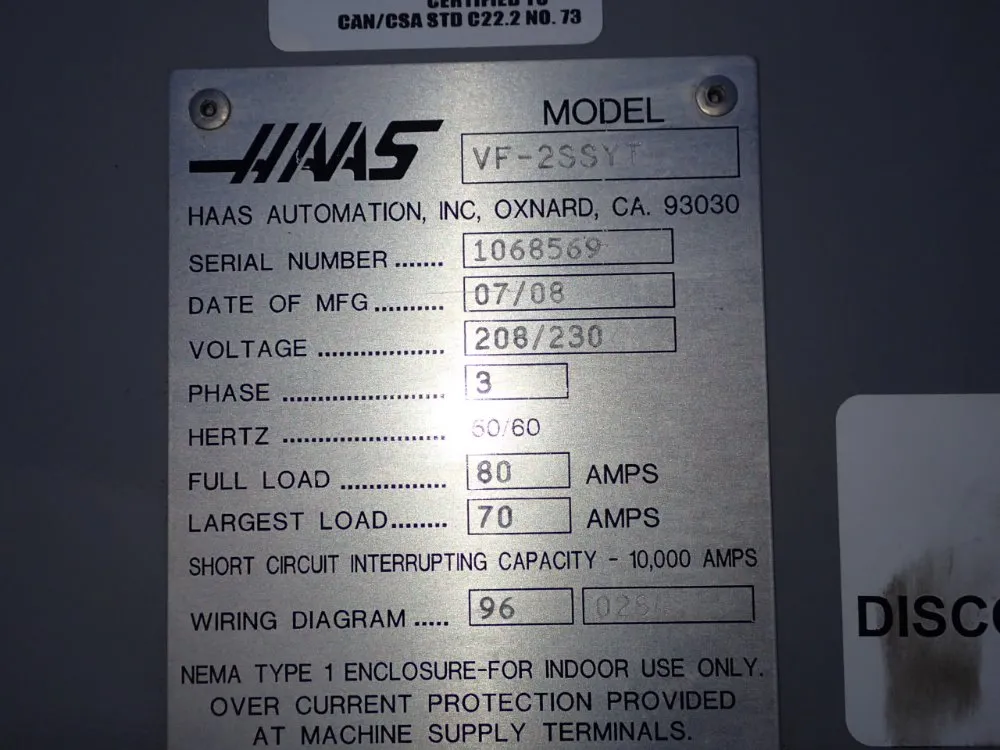 Haas 18" X 36" Cnc Vmc - Vf-2ssyt