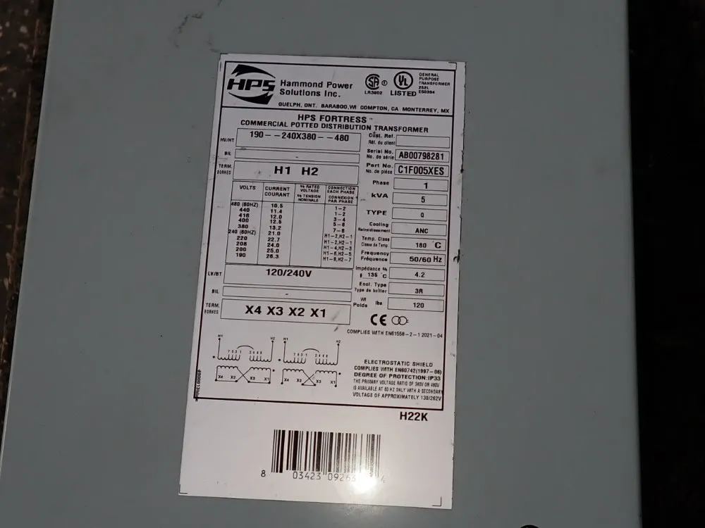 Hammond Power Solutions Inc 5 Kva Transformer - C1f005xes