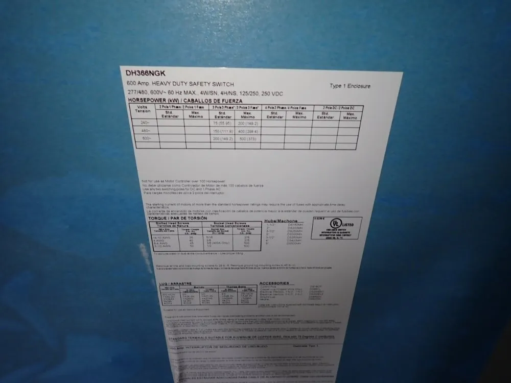 Eaton 600 Amps Fusible Disconnect - Dh366ngk