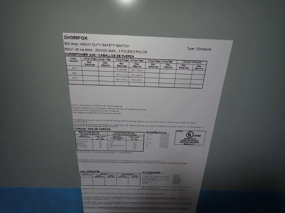 Eaton 600 Amps Fusible Disconnect - Dh366fgk