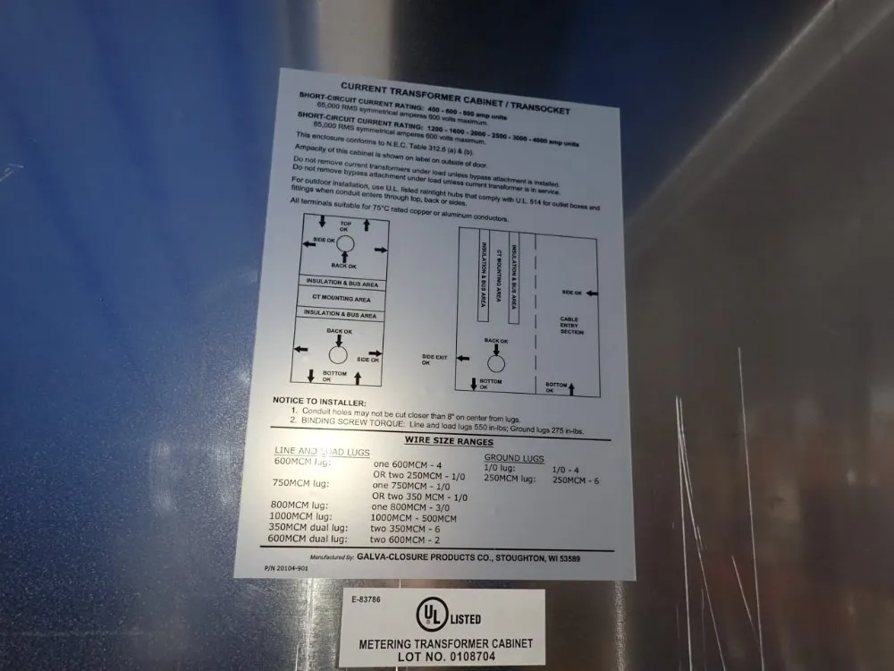 Milbank 38" X 46" X 13" Metering Transformer Cabinet - Alim-864