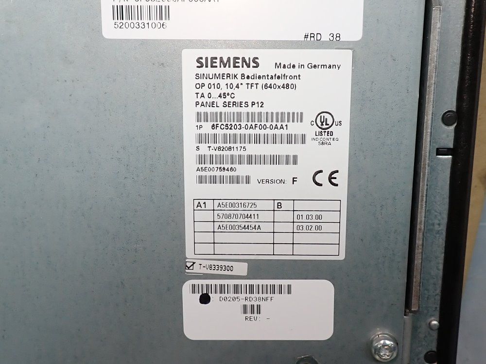 Siemens Control Panel - 6fc5203-0af00-0aa1