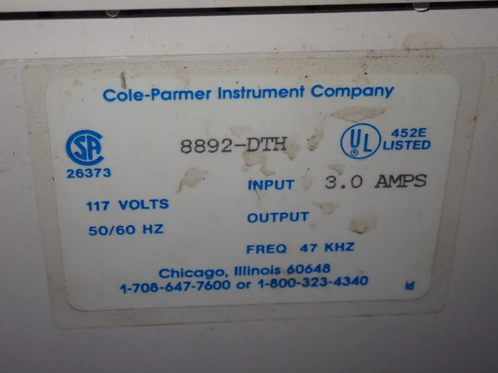 Cole-parmer 11 1/2" X 6" X 6" Ultrasonic Cleaner - 8892-dth
