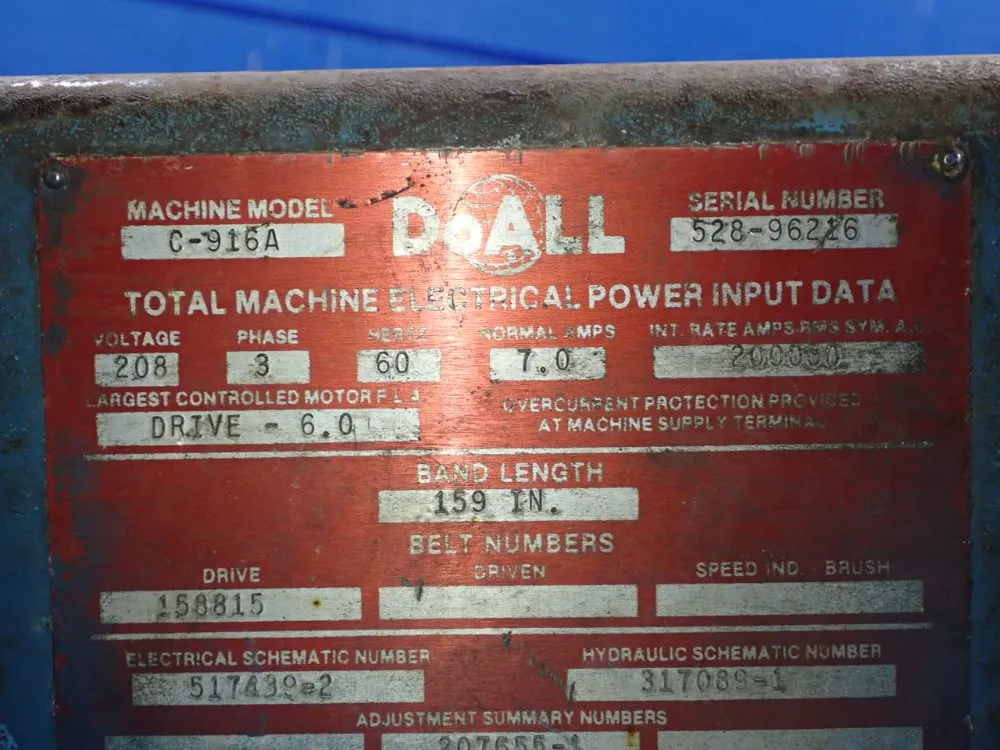 Doall 20" X 11" Horizontal Band Saw - C-916a