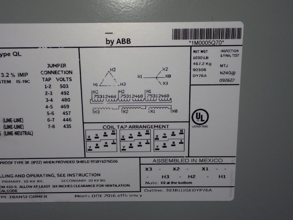 General Electric 112.5 Kva Transformer - 9t10a1005g62