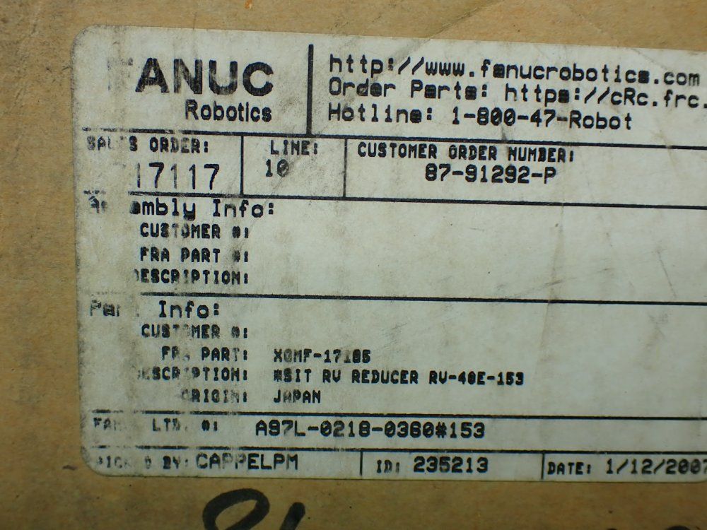 Fanuc Rv Series Gear Reducer. - A97l-0218-0360#153