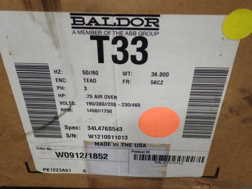 Baldor .75 Hp Motor - 34l4765543