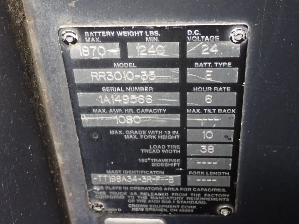 Crown 3500 Lbs Straddle Lift - Rr3000 Series