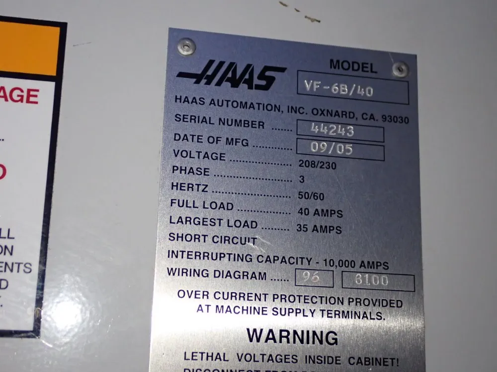 Haas 28" X 64" Cnc Vmc - Vf-6b/40