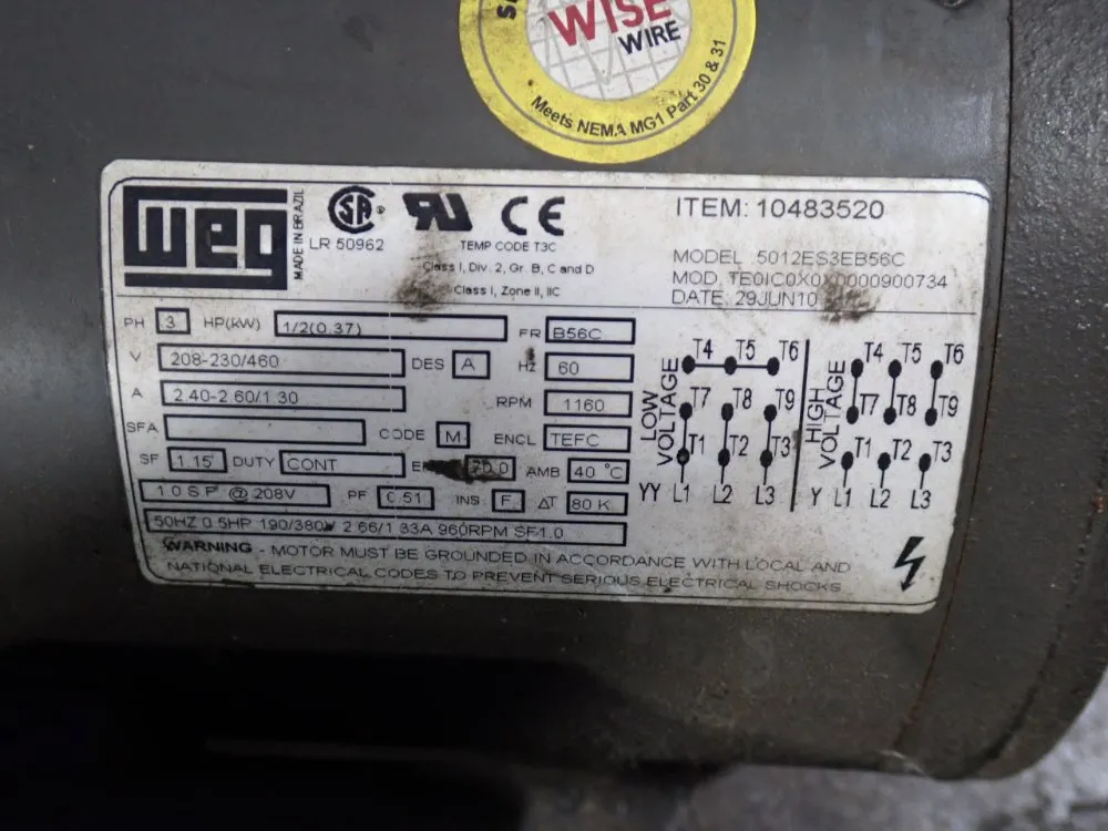 Weg 1/2 Hp Motor - 5012es3eb560