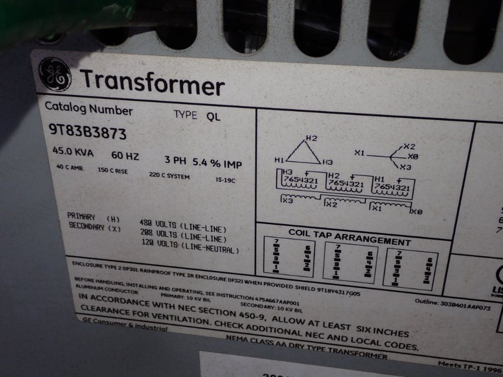 General Electric 45 Kva Transformer - 9t83b3873