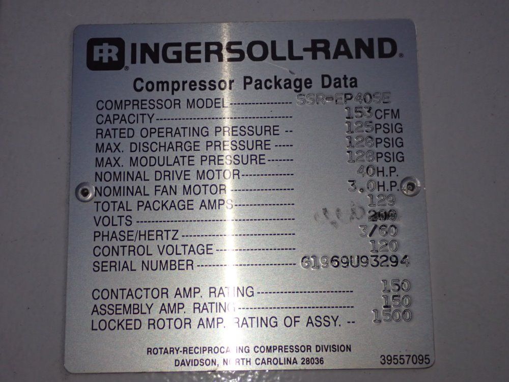 Ingersoll Rand 40 Hp Air Compressor - Ssr-ep40se