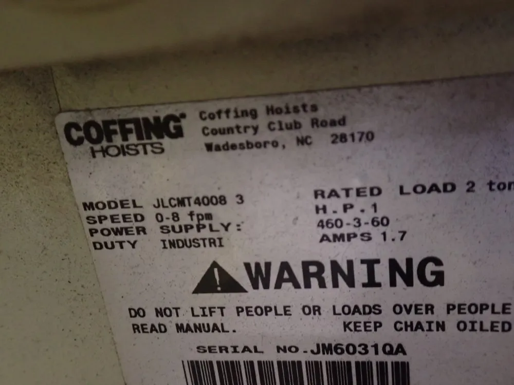 Coffing 1 Ton Hoists - Jlcnt40083