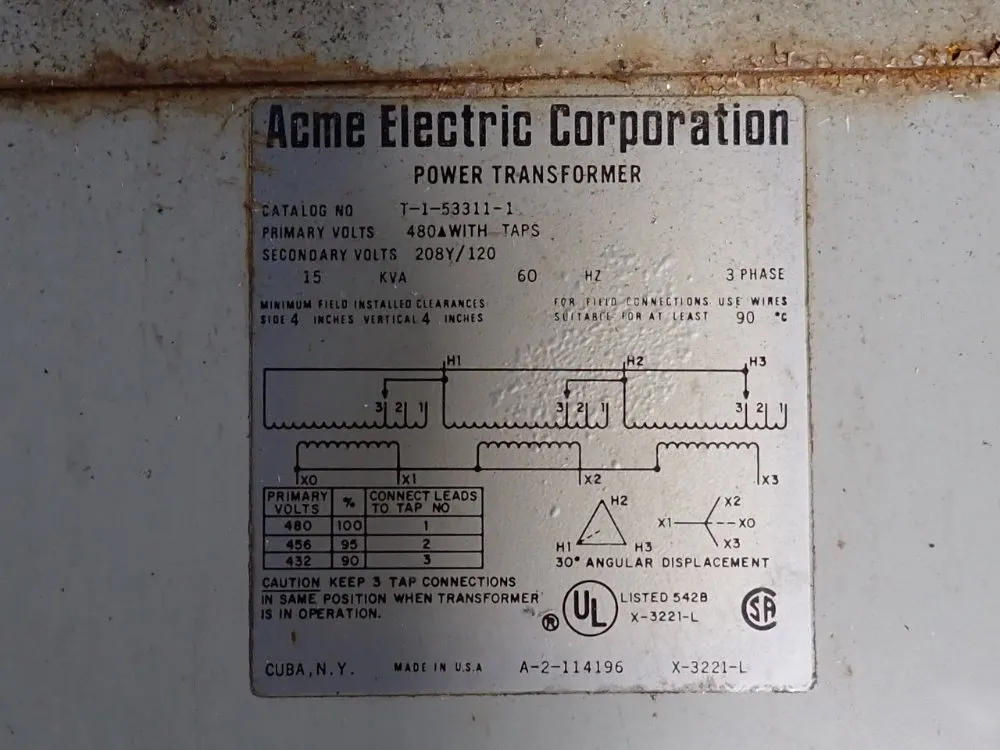 Acme Electric 15 Kva Transformer - T-1-53311-1