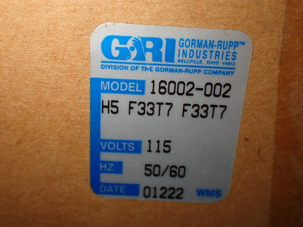 Gorman-rupp Dual Compact Bellows Pump - 16002-002 H5 F33t7 F33t7