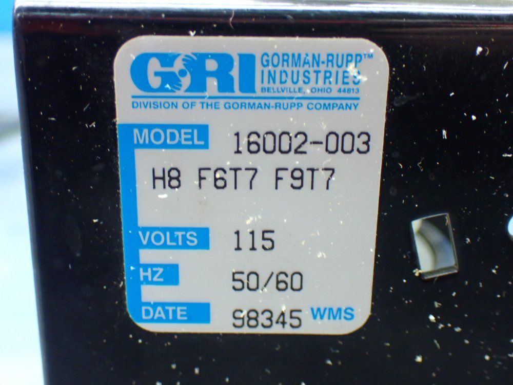 Gorman-rupp Dual Compact Bellows Pump - 16002-003 H8 F6t7 F9t7