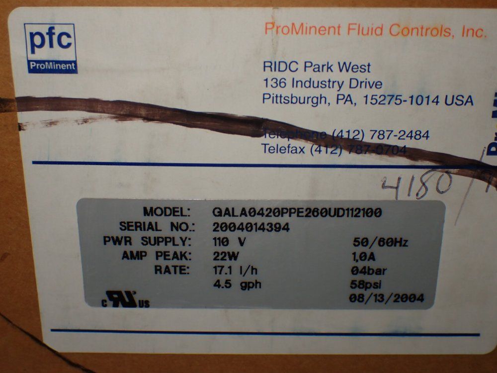 Prominent 4.5gph 17.1 L/h Metering Pump - Gala0420ppe260ud112100