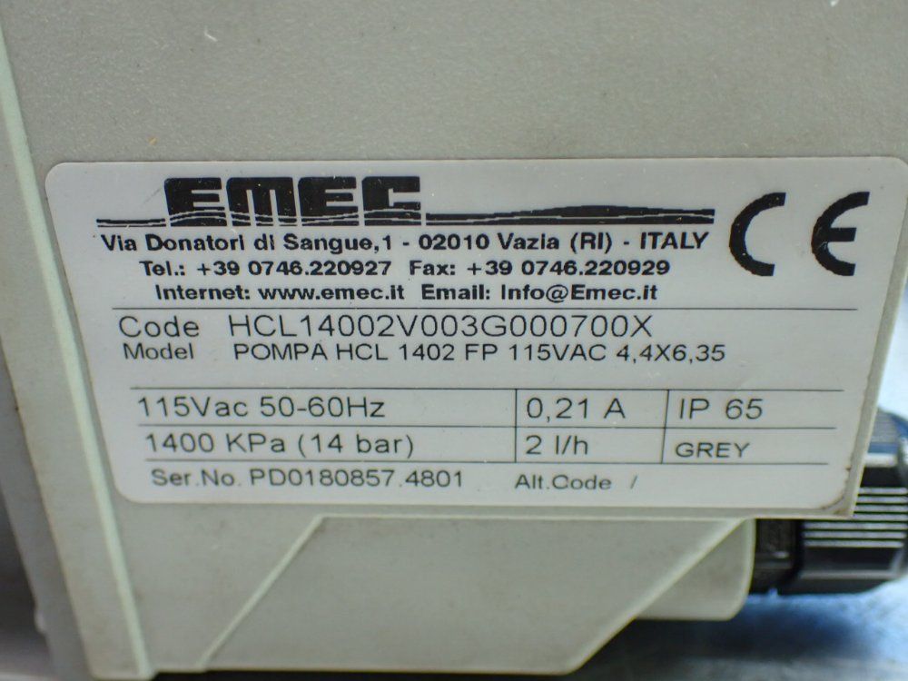 Emec 2l/h 0.21a Metering Pump - Hcl14002v003g000700x