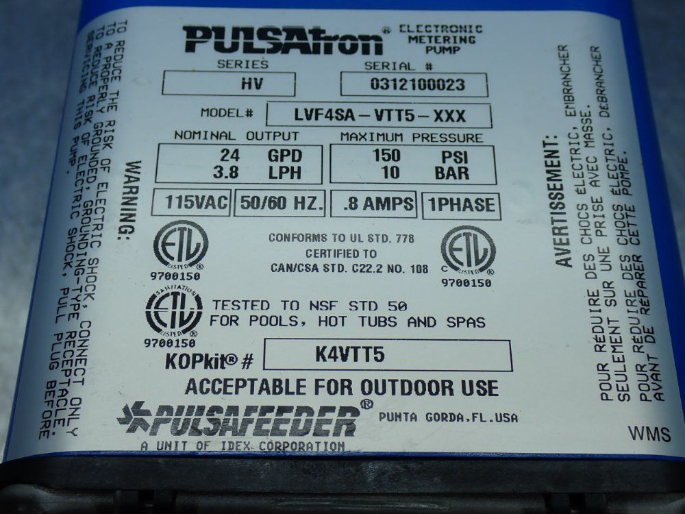 Pulsafeeder 24 Gpd 150psi Metering Pump - Lvf4sa-vtt5-xxx