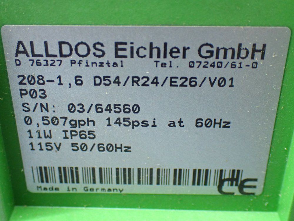 Alldos Eichler 0.507gph 145psi Metering Pump - 208-1,6 D54/r24/e26/v01 P03