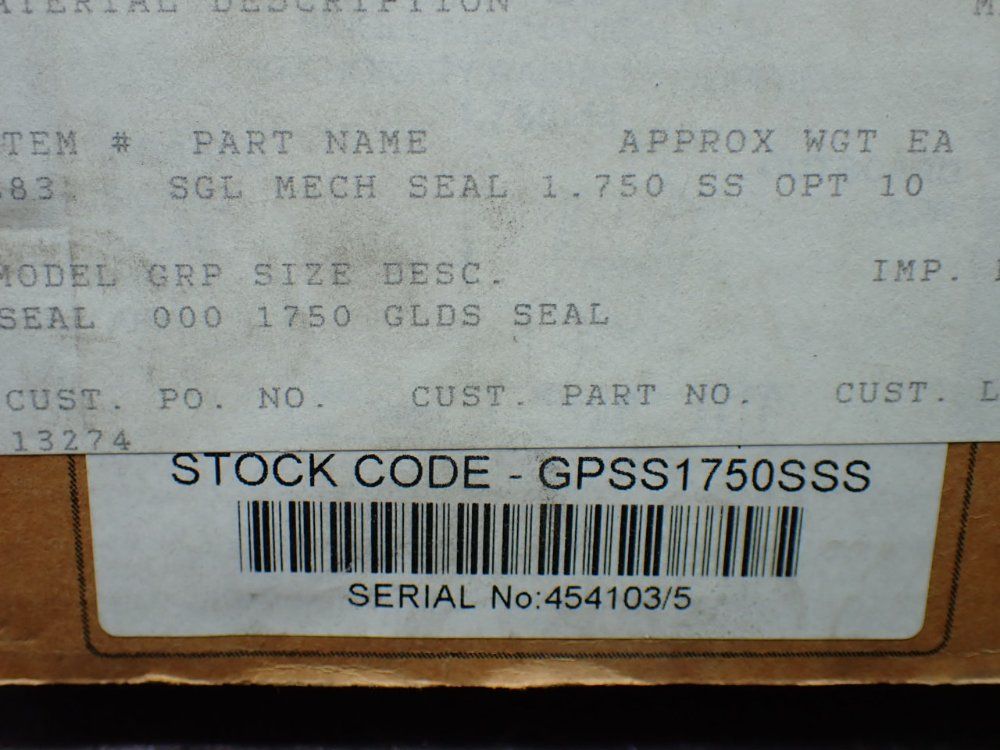 Goulds Single Cartridge Mechanical Seal - Gpss1750sss