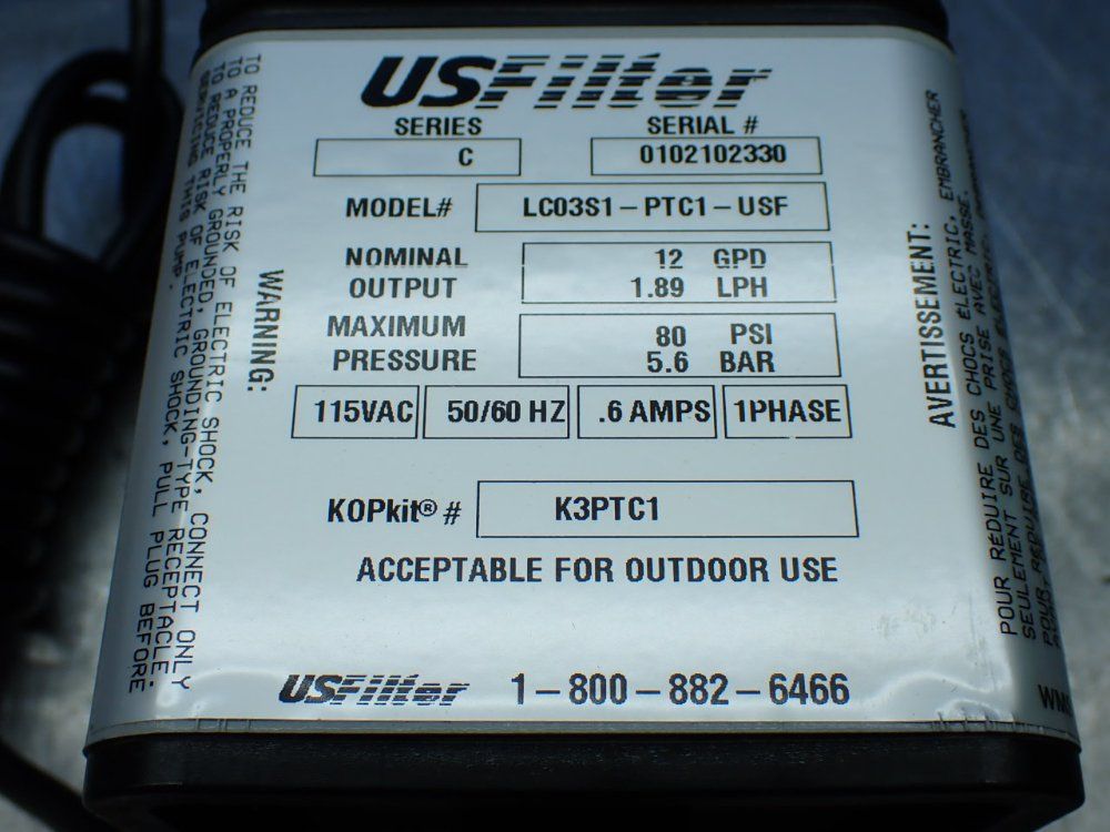 Us Filter 12gpd 80psi Metering Pump - Lc03s1-ptc1-usf