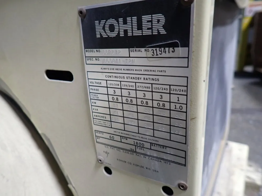 Kohler 33 Kw Industrial Generator Set - 33rz72