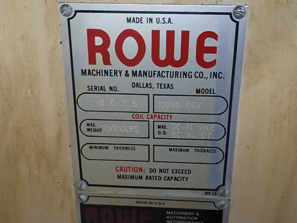 Rowe Machinery & Manufacturing Co Inc 10000 Lbs Coil Reel - 10020 Dsv