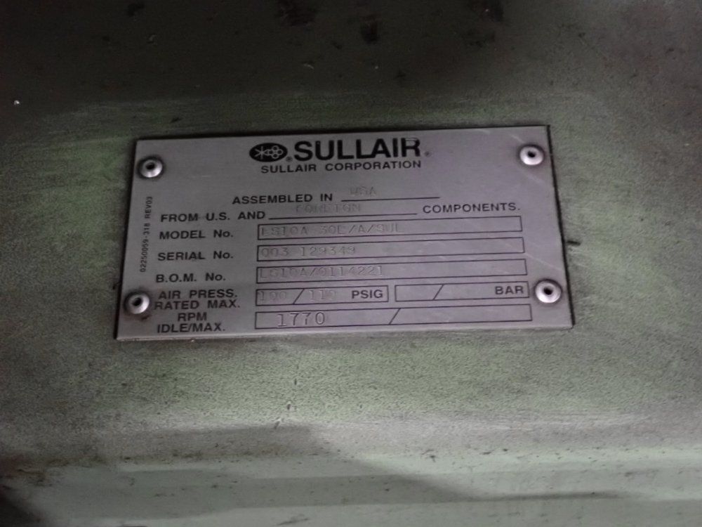Sullair 30 Hp Air Compressor - Ls10a-30l/a/sul