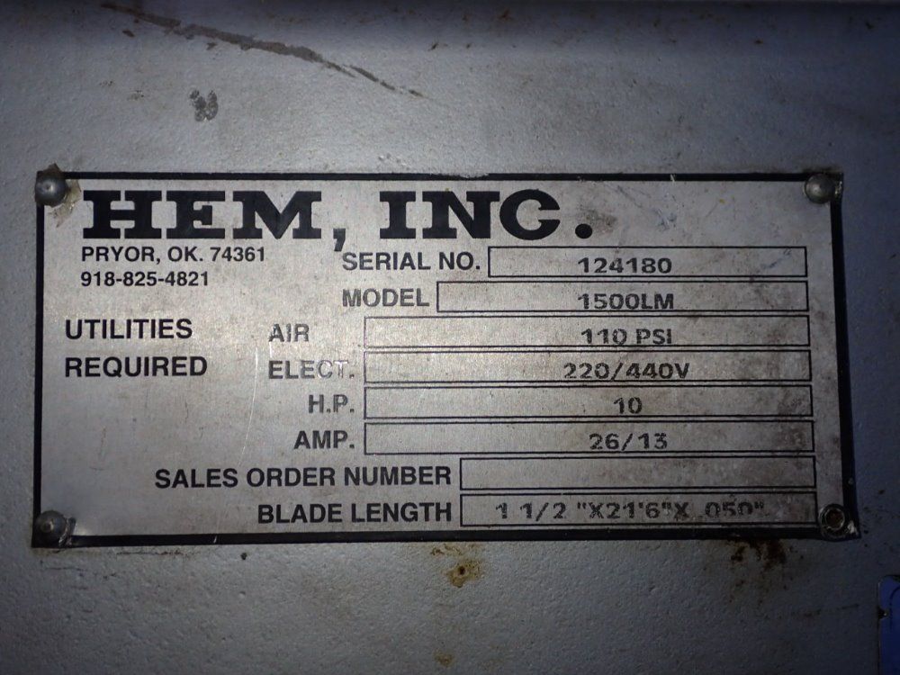 Hem Inc 27 1/2" X 27" Horizontal Band Saw - 1500lm