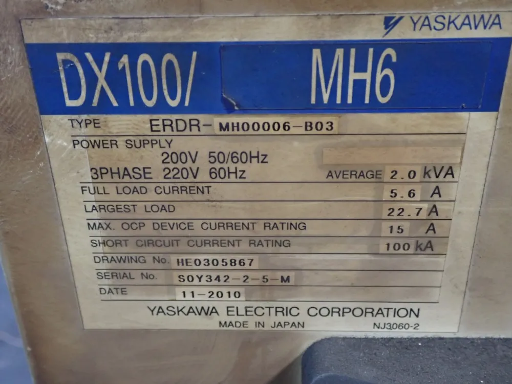 Motoman / Yaskawa Electric 2.0kva Robot - Mh6